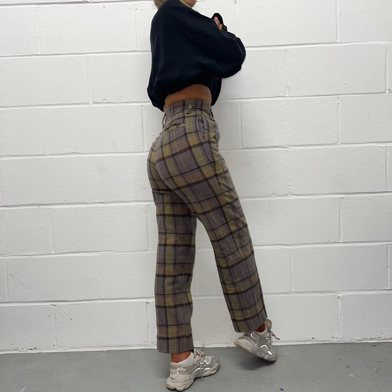 Vintage High Waisted Check Trousers - UK XS/S